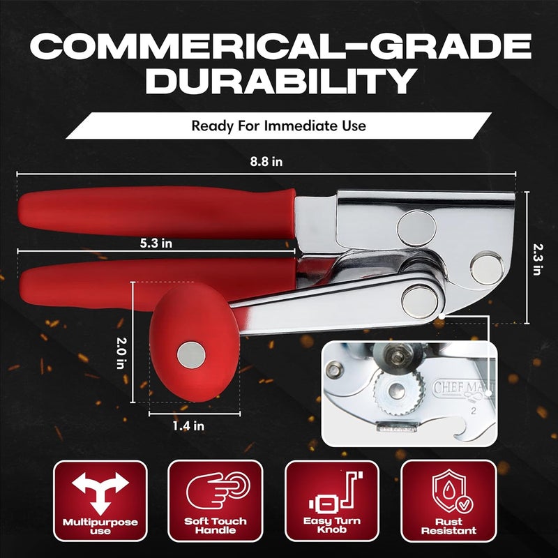 Chefmaster Commercial Can Opener Heavy Duty - Manual Hand Crank for Large Cans with Anti-Slip Grip - Stainless Steel Restaurant Can Opener Manual for Seniors, Kitchen, Bars & Food Trucks - 90056 - Image 2