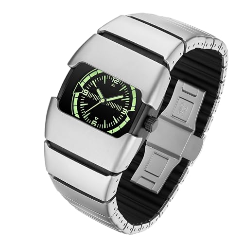 BENLYDESIGN Quartz Silver Cool Luminous Dial Watch, Unique Metal Futuristic Watch for Men, 5ATM Waterproof Mens Stainless Steel Watch - Image 2