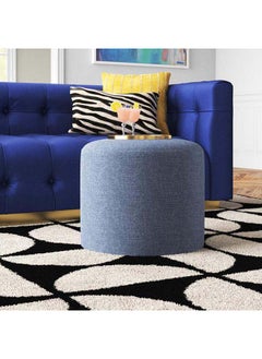 Al Home Alhome Linen Blue Pouf Malaysian Wood, Linen Fabric, Blue Color (40x40x40) 