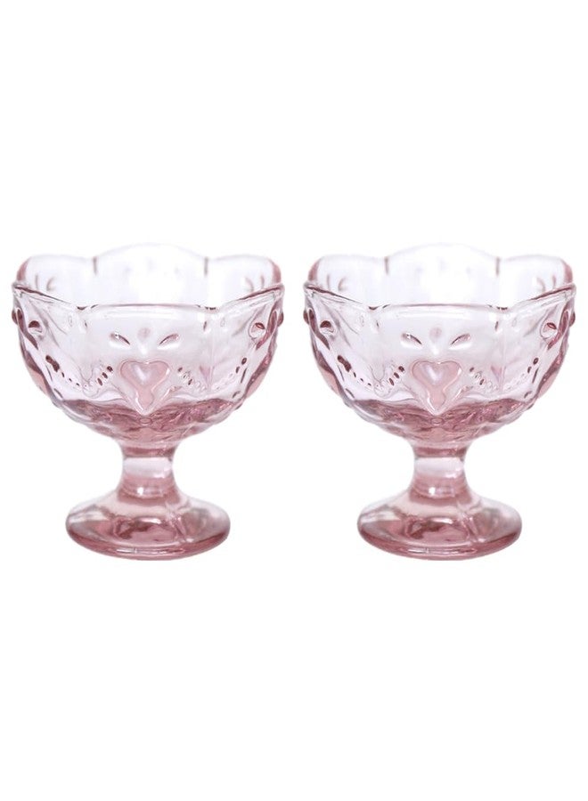 OnePine Set of 2 Footed Glass Ice Cream Dessert Bowls, 140ml Pink Glass Sundae Dishes Dessert Dishes, Height 7cm Glass Dessert Bowls for Dessert, Ice Cream, Sorbet, Fruit and Pudding, etc. - Image 1