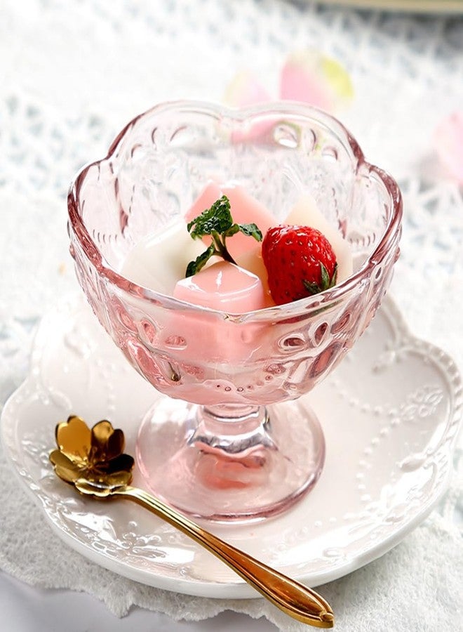 OnePine Set of 2 Footed Glass Ice Cream Dessert Bowls, 140ml Pink Glass Sundae Dishes Dessert Dishes, Height 7cm Glass Dessert Bowls for Dessert, Ice Cream, Sorbet, Fruit and Pudding, etc. - Image 5