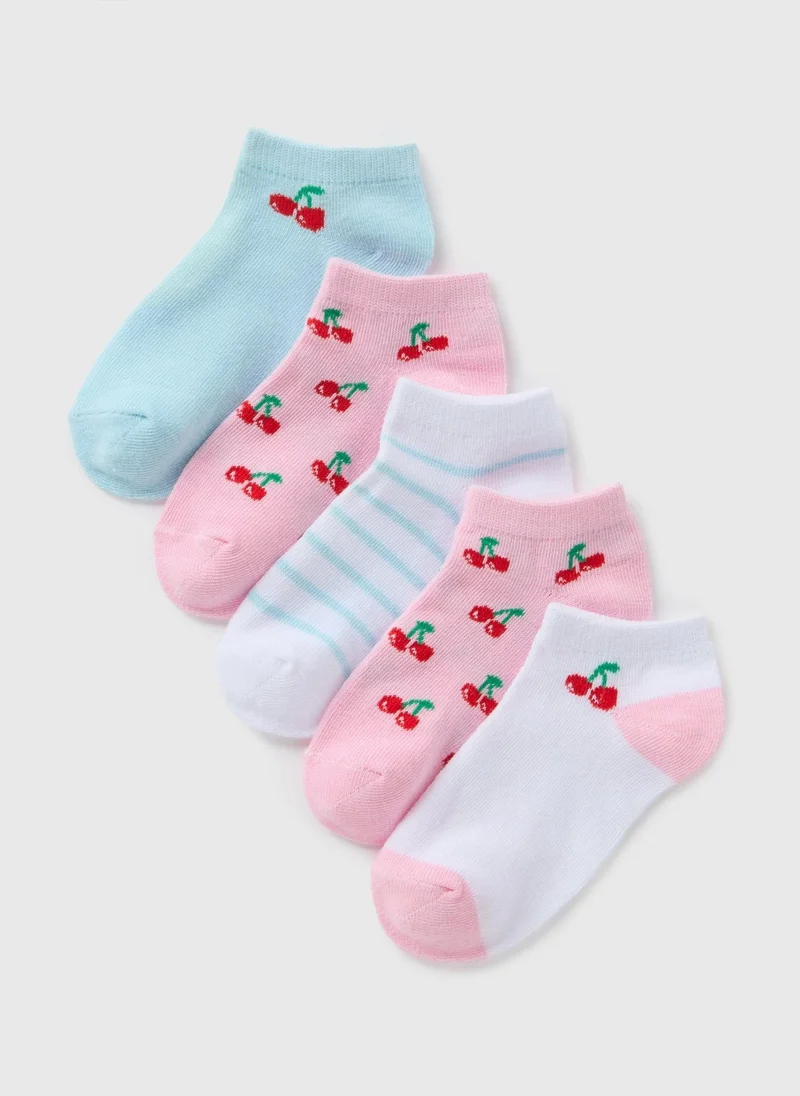 Matalan 5 Pack Girls Pink Cherry Trainer Socks