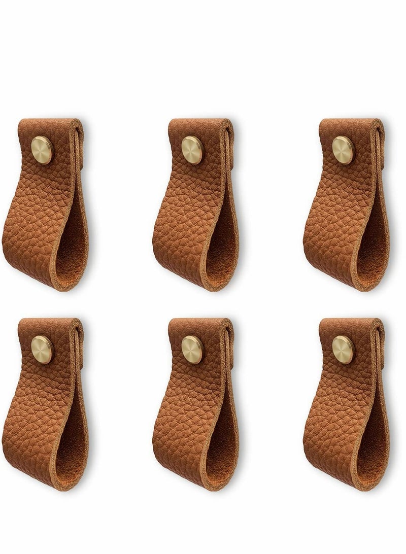 Excefore 6Pcs Leather Drawer Pulls,Handmade Leather Dresser Knobs,Perfect Replacement of Metal Cabinet Knobs,Leather Drawer Handle with Screws for Home,Kitchen,Bedroom, Brown  - Image 1