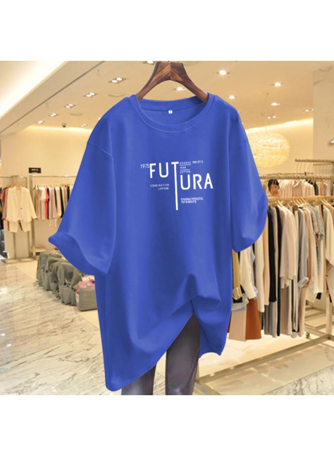 VUELO Letter Printed Short-sleeved T-shirt Women's Summer New Lower Body Missing Loose Slimming Mid-length Top Trendy 
