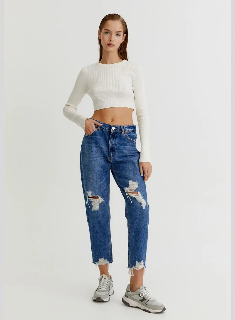 PULL&BEAR Mom jeans with ripped details