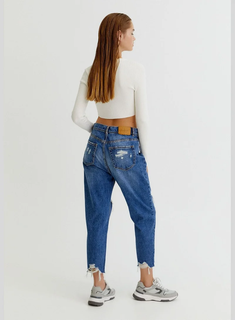 PULL&BEAR Mom jeans with ripped details