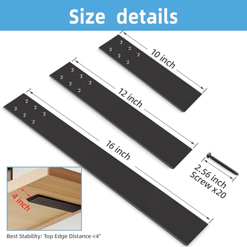 WEKIS 16 Inch Countertop Support Bracket, 3 Pack Solid Iron Heavy Duty Hidden Flat Floating Shelf Brackets, Top Mount Knee Wall Support Mantel Bracket Hardware for Wood Granite Quartz Countertop - Image 4