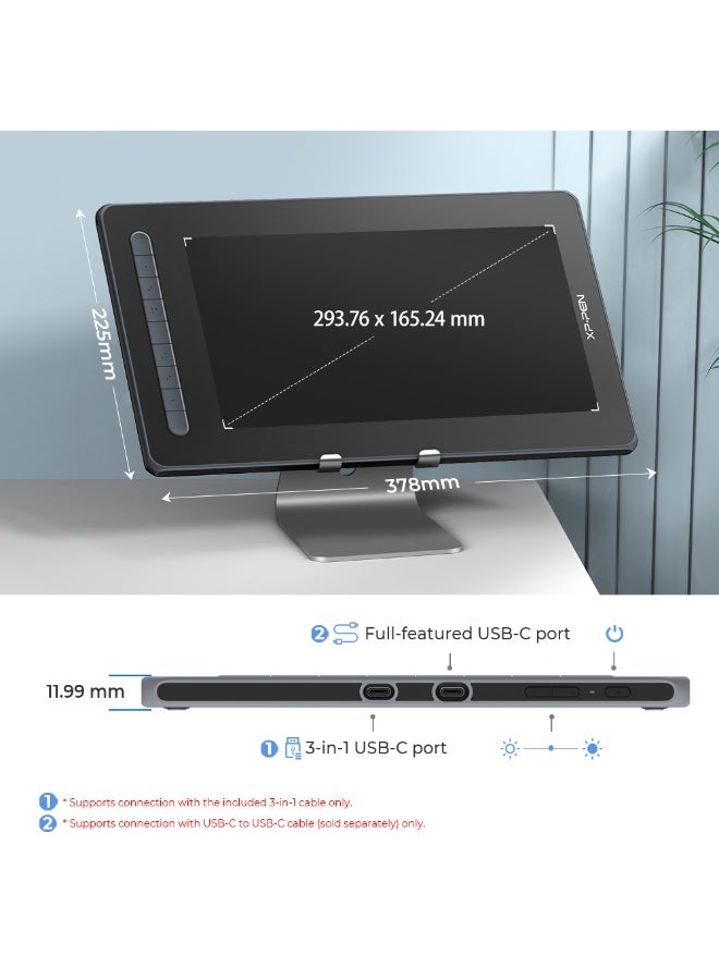 XP-PEN جهاز لوحي للرسم XPPen مع شاشة الفنان 13 2nd، شاشة IPS مغلفة بالكامل مقاس 13.3 بوصة، جهاز لوحي للرسومات الرقمية مع قلم X3 و8 مفاتيح اختصار، توافق واسع مع أنظمة Windows وMac وAndroid (أسود) - Image 4