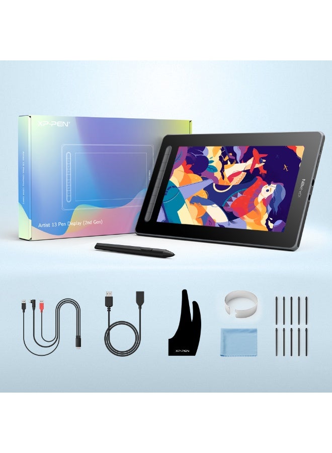 XP-PEN جهاز لوحي للرسم XPPen مع شاشة الفنان 13 2nd، شاشة IPS مغلفة بالكامل مقاس 13.3 بوصة، جهاز لوحي للرسومات الرقمية مع قلم X3 و8 مفاتيح اختصار، توافق واسع مع أنظمة Windows وMac وAndroid (أسود) - Image 3