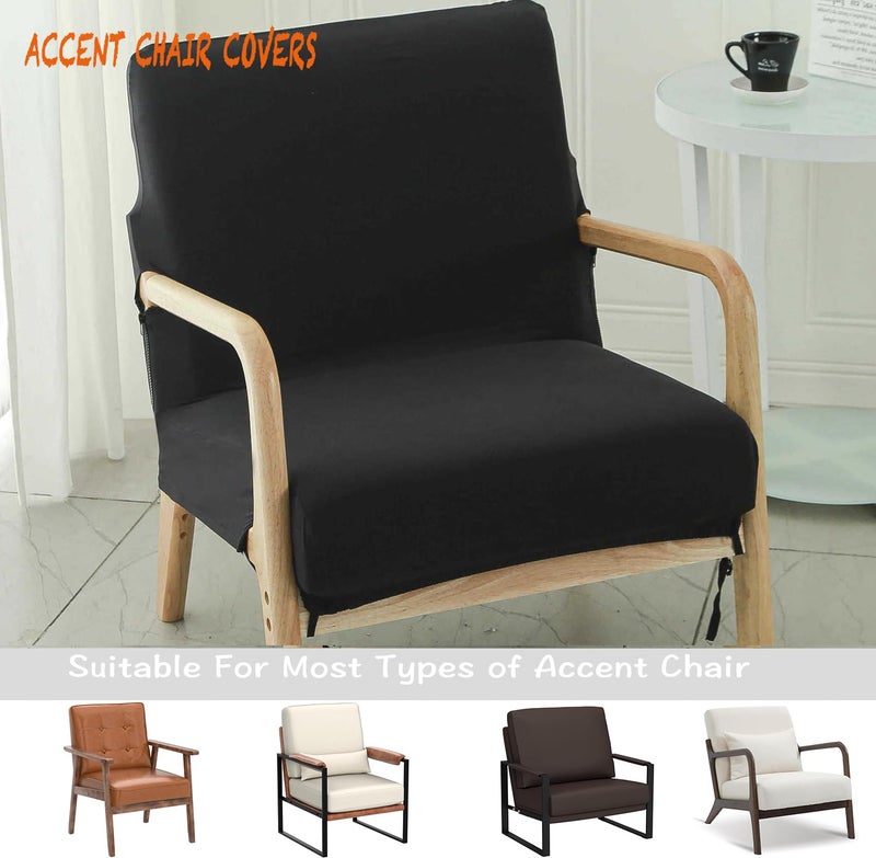 Deisy Dee Printed Mid-Century Modern Chair Cover, Stretch Reading Armchair Covers, Upholstered Living Room Chair Covers (Black) - Image 4