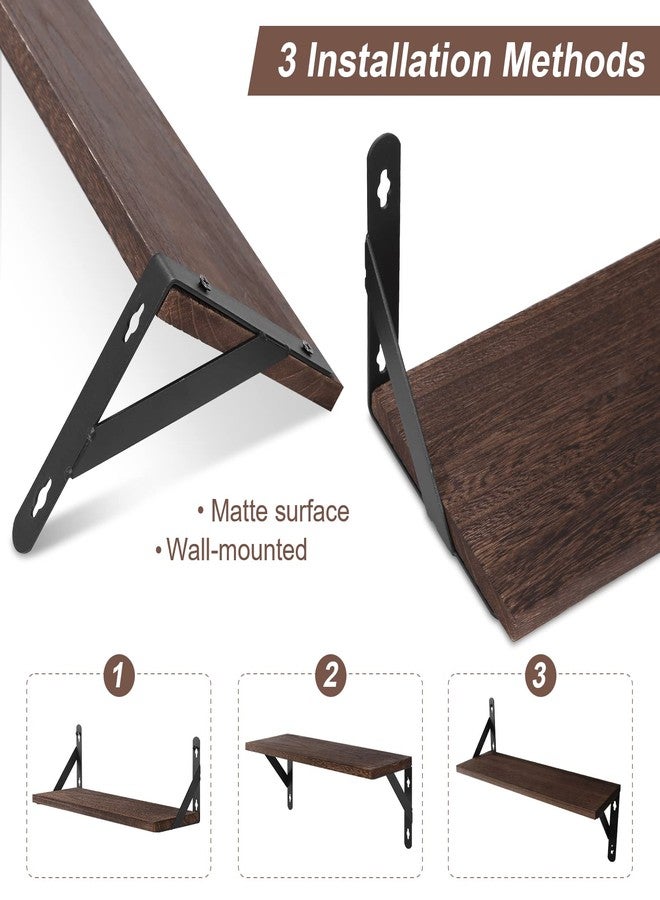 أرفف عائمة من Uten، أرفف خشبية صلبة مثبتة على الحائط للحمام والمطبخ وغرفة النوم وغرفة المعيشة مع ميزان تسوية وقوس معدني، طقم أرفف حمام عائمة مقاس 17 بوصة مكون من قطعتين، بني - Image 4