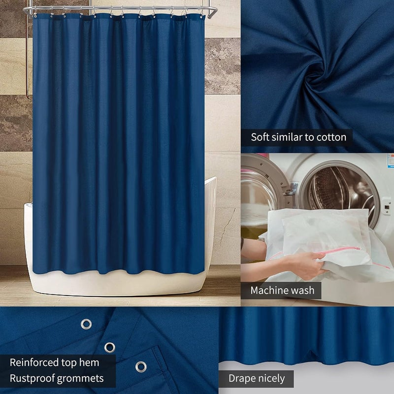ALYVIA SPRING بطانة ستارة دش من قماش ALYVIA SPRING طويلة، مقاومة للماء - 72 × 78 بوصة، ستارة دش طويلة ناعمة وخفيفة الوزن مع 3 مغناطيسات، قابلة للغسل في الغسالة - 72x78، كحلي - Image 3