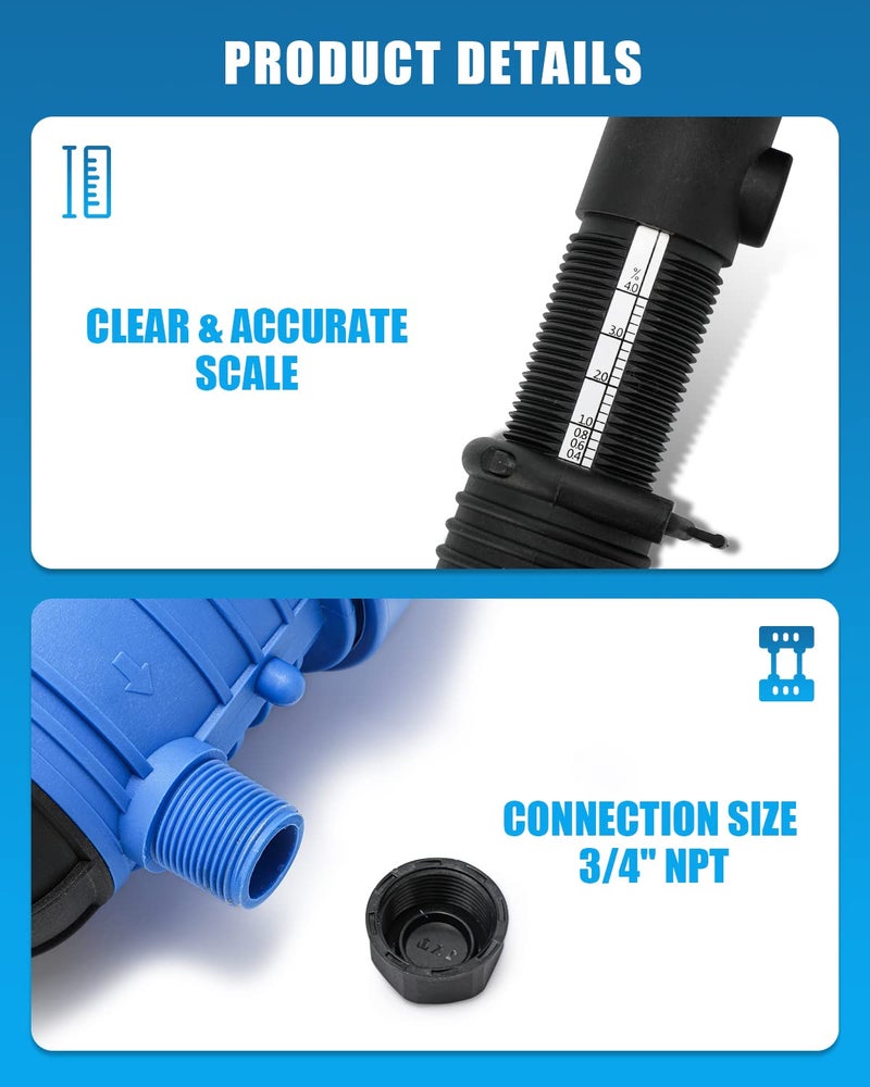 NEWTRY 1:250 to 1:25 Fertilizer Injector for Drip Irrigation Adjustable Water Powered Dosing Pump 3/4" NPT - Image 5