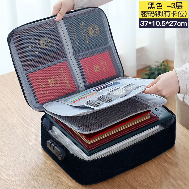 Generic Multi-Functional Office Document Bag with Large Capacity Black three-layer combination lock 