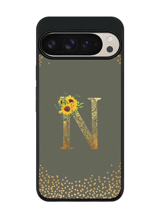 Stylizedd For Google Pixel 9 Pro XL Case,Slim fit Camera Protection, Shockproof Thin Phone cover - Custom Floral Monogram - N (Olive Green ) - Image 1