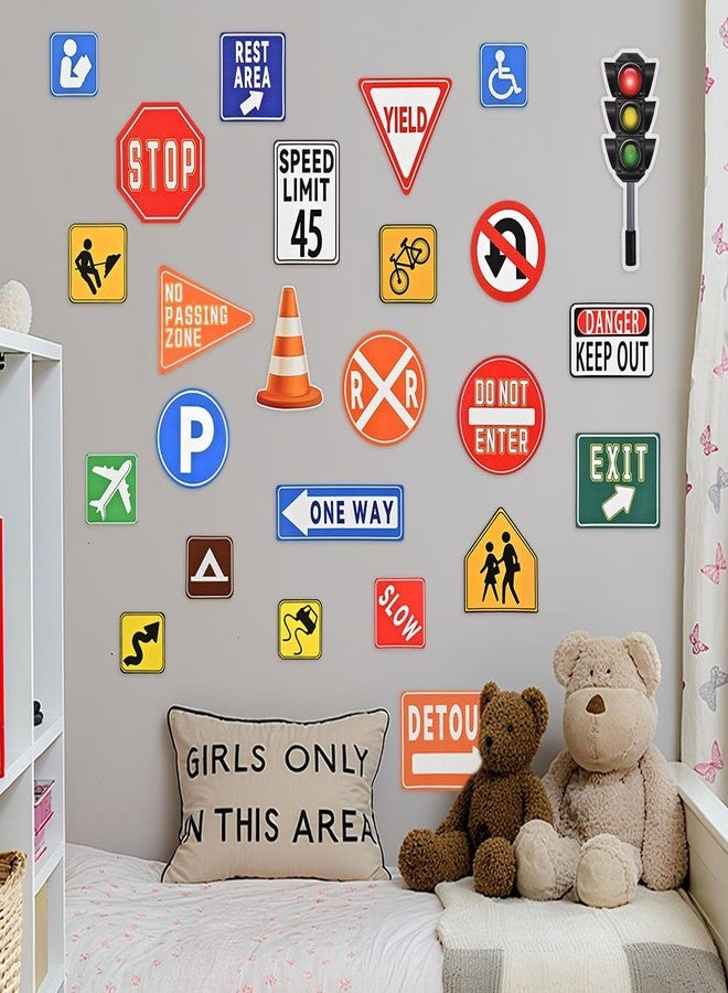 Ranjaner 25 Pcs Waterproof Road Signs Wall Decal Set, Peel and Stick Traffic Street Sign Stickers for Kids' Bedroom, Classroom, Playroom Decor(Colorful,Size:Multisize) - Image 4