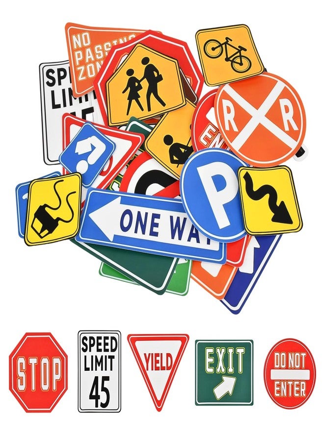 Ranjaner 25 Pcs Waterproof Road Signs Wall Decal Set, Peel and Stick Traffic Street Sign Stickers for Kids' Bedroom, Classroom, Playroom Decor(Colorful,Size:Multisize) - Image 2