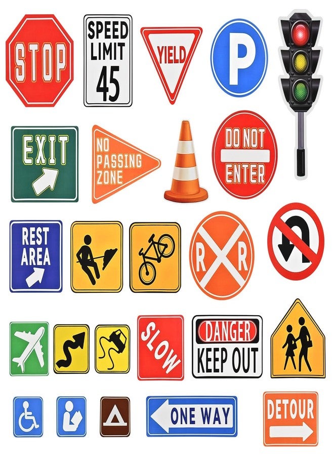 Ranjaner 25 Pcs Waterproof Road Signs Wall Decal Set, Peel and Stick Traffic Street Sign Stickers for Kids' Bedroom, Classroom, Playroom Decor(Colorful,Size:Multisize) - Image 1