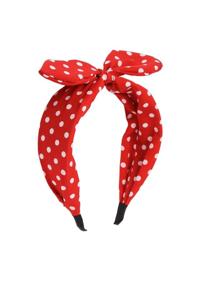IKUHRMO Vintage Polka Dot Headband for Women, Wide Knot Hairband with Bow Retro Red Head Wrap for Daily Wear Makeup Party (Red, Medium) - Image 1