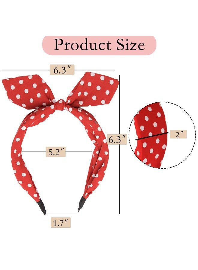 IKUHRMO Vintage Polka Dot Headband for Women, Wide Knot Hairband with Bow Retro Red Head Wrap for Daily Wear Makeup Party (Red, Medium) - Image 2