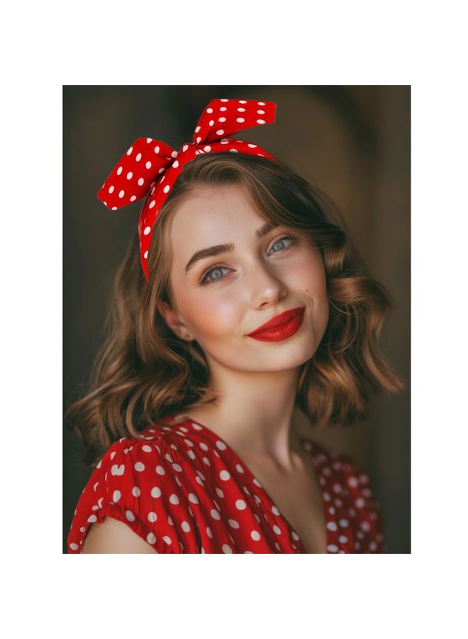 IKUHRMO Vintage Polka Dot Headband for Women, Wide Knot Hairband with Bow Retro Red Head Wrap for Daily Wear Makeup Party (Red, Medium) - Image 4