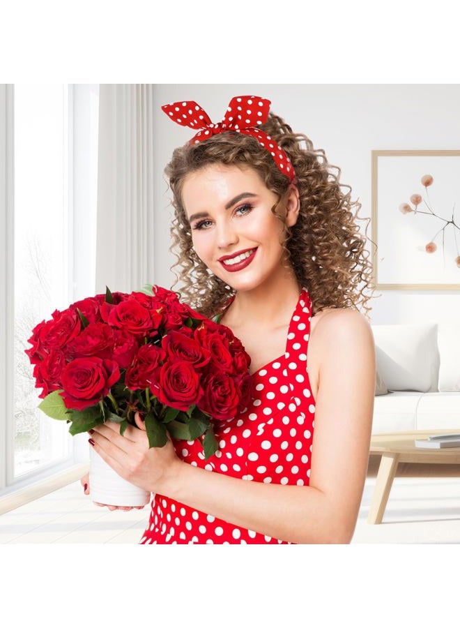 IKUHRMO Vintage Polka Dot Headband for Women, Wide Knot Hairband with Bow Retro Red Head Wrap for Daily Wear Makeup Party (Red, Medium) - Image 3