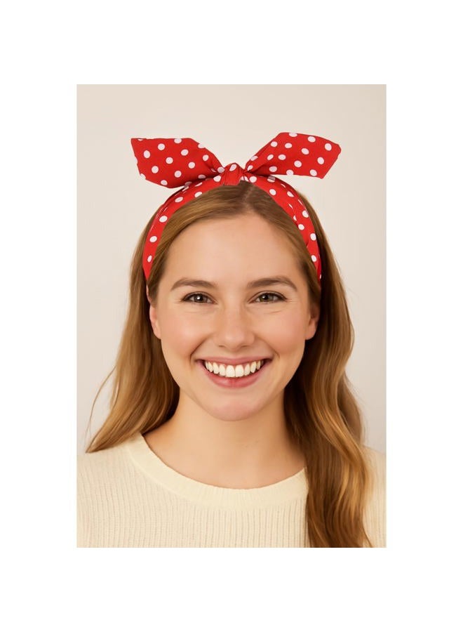 IKUHRMO Vintage Polka Dot Headband for Women, Wide Knot Hairband with Bow Retro Red Head Wrap for Daily Wear Makeup Party (Red, Medium) - Image 5