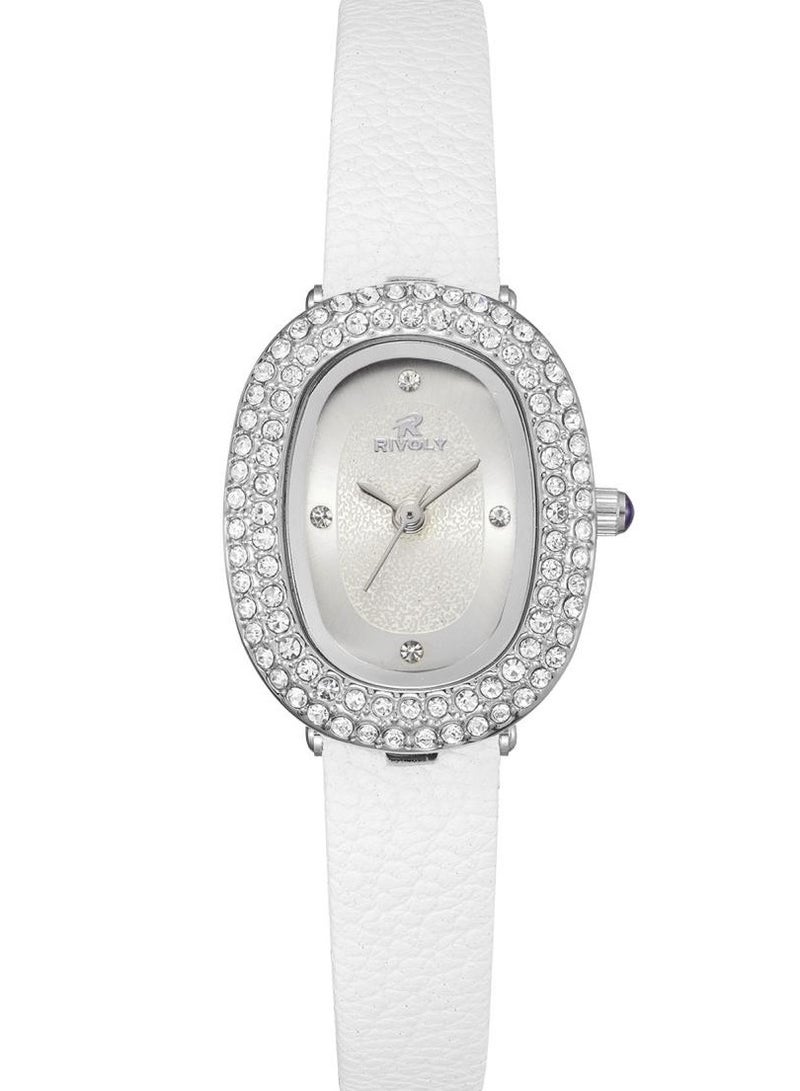 ريفولي ساعة نسائية أنيقة تتميز بإطار مرصع بالكريستال وسوار من الجلد