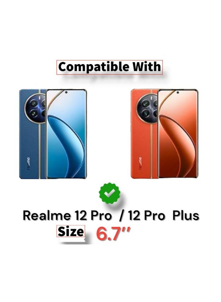 جراب خلفي صلب لهاتف Realme 12 Pro/12 Pro Plus من سلسلة Q، ظهر صلب شفاف وإطار من السيليكون TPU أسود متوافق مع Realme 12 Pro/12 Pro Plus (6.7 بوصة) - شفاف وأسود