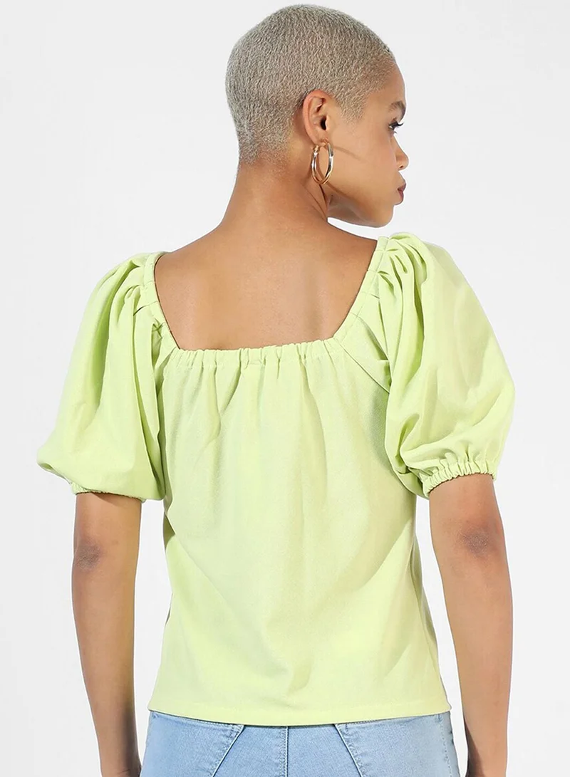بينيا كولادا PINACOLADA Women's Solid Lime Green Regular Fit Top For Casual Wear | Sweetheart Neck | Short Sleeve | Top Crafted With Regular Sleeve, Comfort Fit & High-Performance For Everyday Wear