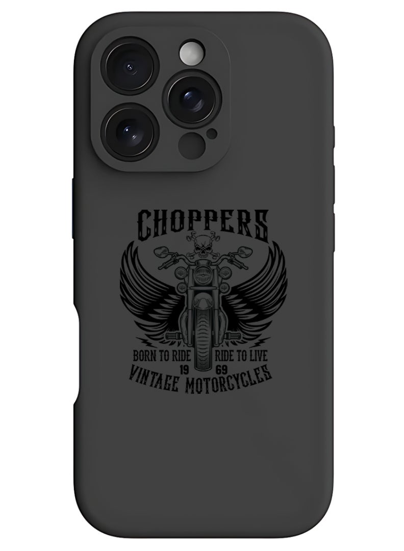 Theodor iPhone 16 Pro Black Protective Slim Fit Case Liquid Silicone Cover with Full Body Protection Anti-Scratch Shockproof Case For iPhone - Choppers - Image 1