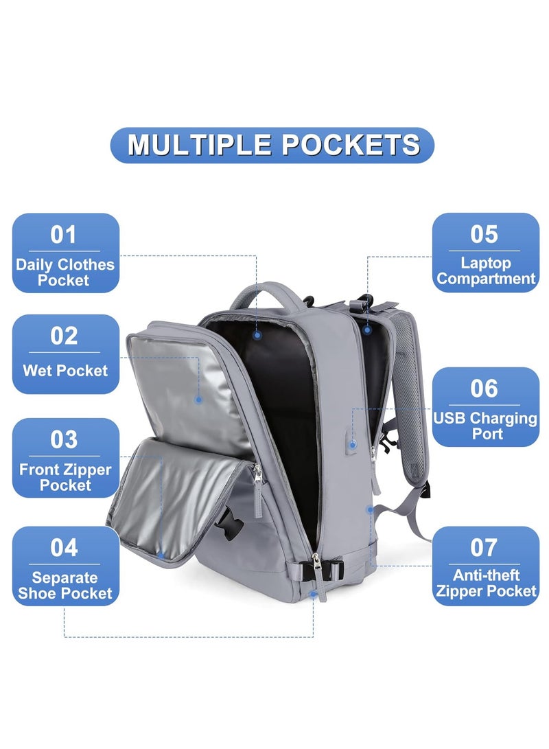 Extra Large Waterproof Travel Backpack, Business Weekender Luggage Backpack, Computer Bag, Hiking Bag, School Bag with Shoe Compartment, Wet Pocket, USB Interface - Image 2