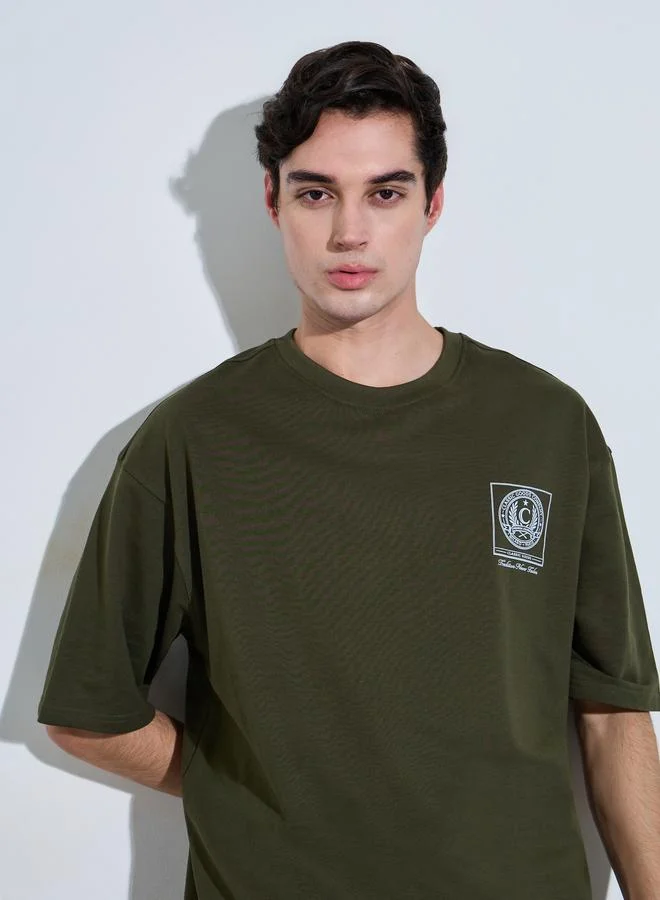 ستايلي Men Olive Graphic Print Oversized T-Shirt