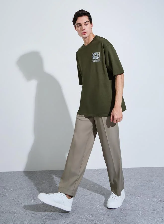 ستايلي Men Olive Graphic Print Oversized T-Shirt