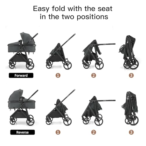 Gromast 3-in-1 Baby Stroller, Convertible Stroller for Newborn Infant Toddler with Reversible Seat, UPF 50+ Canopy & Cup Holder - Gray - Image 4