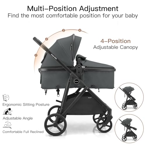 Gromast 3-in-1 Baby Stroller, Convertible Stroller for Newborn Infant Toddler with Reversible Seat, UPF 50+ Canopy & Cup Holder - Gray - Image 5
