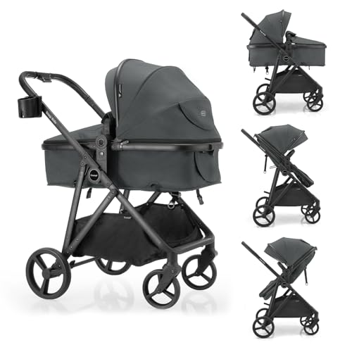 Gromast 3-in-1 Baby Stroller, Convertible Stroller for Newborn Infant Toddler with Reversible Seat, UPF 50+ Canopy & Cup Holder - Gray - Image 1