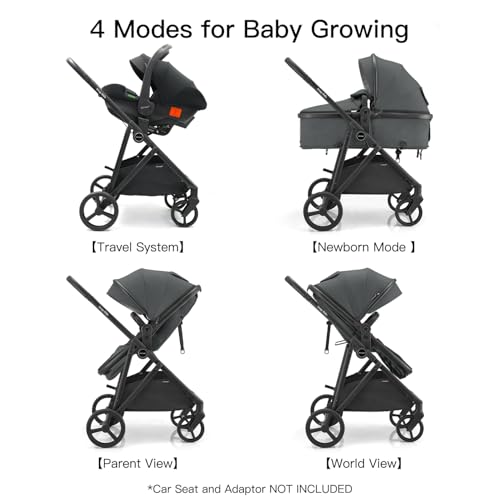 Gromast 3-in-1 Baby Stroller, Convertible Stroller for Newborn Infant Toddler with Reversible Seat, UPF 50+ Canopy & Cup Holder - Gray - Image 3