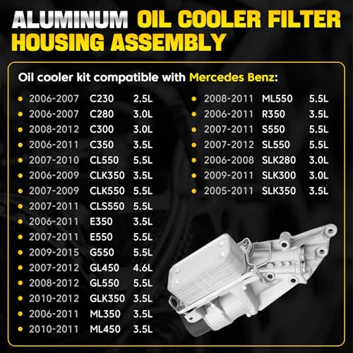 YEHERIT 2721800510 Aluminium Oil Cooler Filter Housing Assembly Compatible with 2006-2012 Mercedes Benz E350 E280 C230 C300 C350 GLK350 ML450 S400 SLK300 R350 S550 GL550 E550 SL550 CLS550 CL550 CLK550 - Image 2