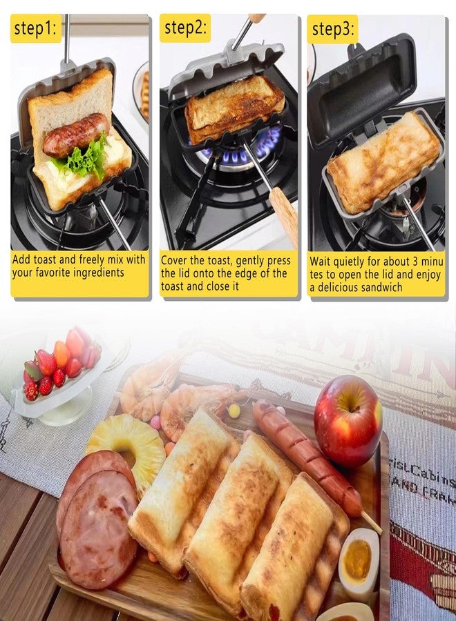 NMIGNH 4w1h Sandwich Maker,Hot Sandwich Maker, Double-Sided Sandwich Baking Pan,Double Sided Frying Pan for Breakfast,Hot Dog Toaster,Campfire Sandwich Maker(1Pcs) - Image 2