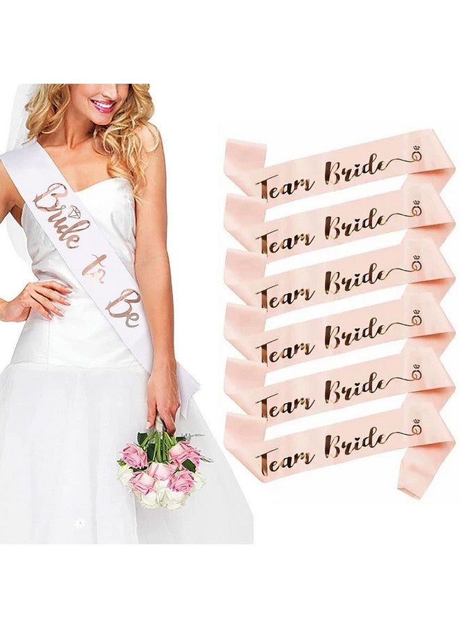 دلفينش وشاح فريق العروس، 6 أوشحة فريق العروس + وشاح واحد للعروس المستقبلية، أوشحة وصيفات العروس من قبيلة العروس، ديكور حفل زفاف باللون الذهبي الوردي لحفلات توديع العزوبية - Image 1