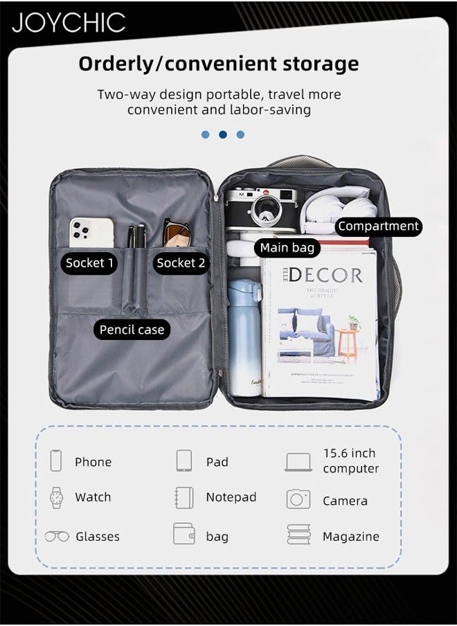 Joychic Solid Pattern Casual Laptop Bag Large Capacity Full Opening Computer Backpack with USB Charging Port for Men School Office Work Travel Fit 15.6 inch Grey  - Image 5