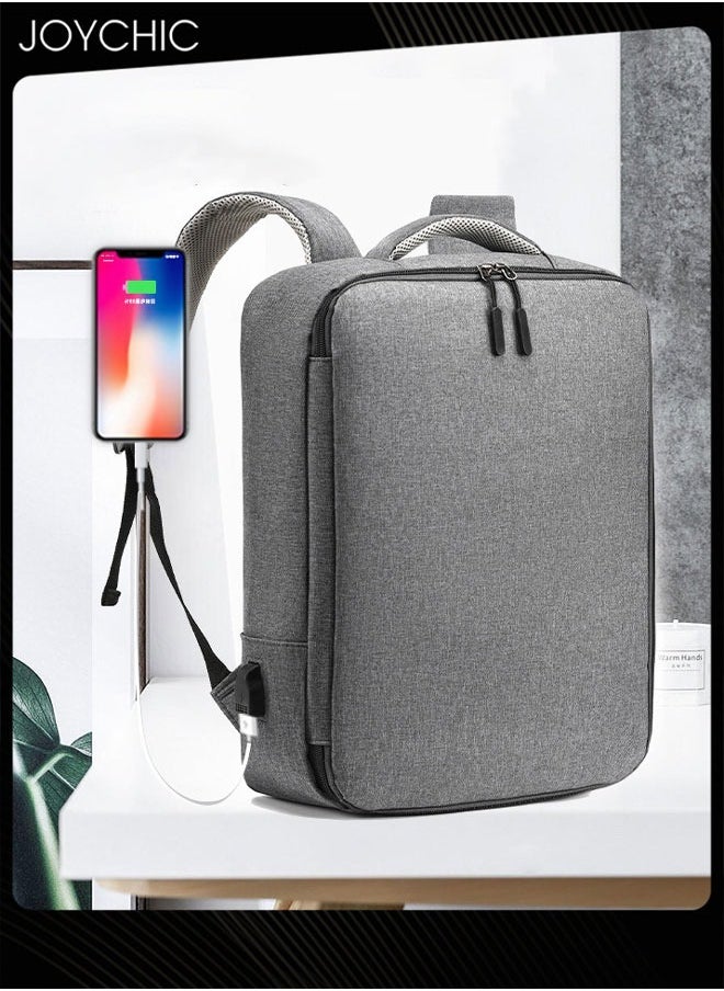 Joychic Solid Pattern Casual Laptop Bag Large Capacity Full Opening Computer Backpack with USB Charging Port for Men School Office Work Travel Fit 15.6 inch Grey  - Image 3