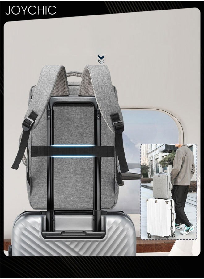 Joychic Solid Pattern Casual Laptop Bag Large Capacity Full Opening Computer Backpack with USB Charging Port for Men School Office Work Travel Fit 15.6 inch Grey  - Image 4