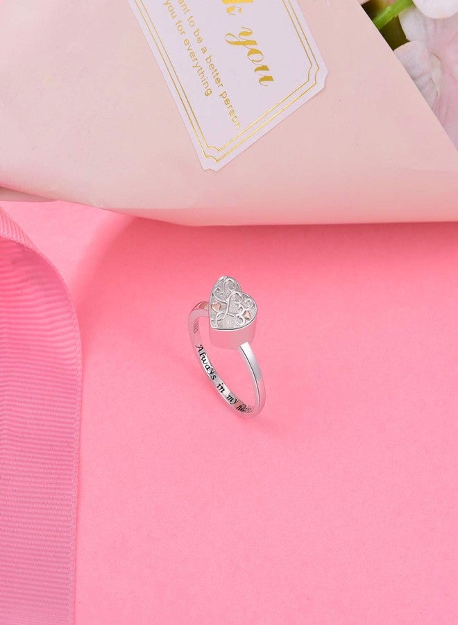ACJNA 925 Sterling Silver Heart Tree of Life Flower Cremation Urn Ring for Ashes for Women Hold Loved Ones Finger Ring Memorial Keepsake Jewelry (10) - Image 4