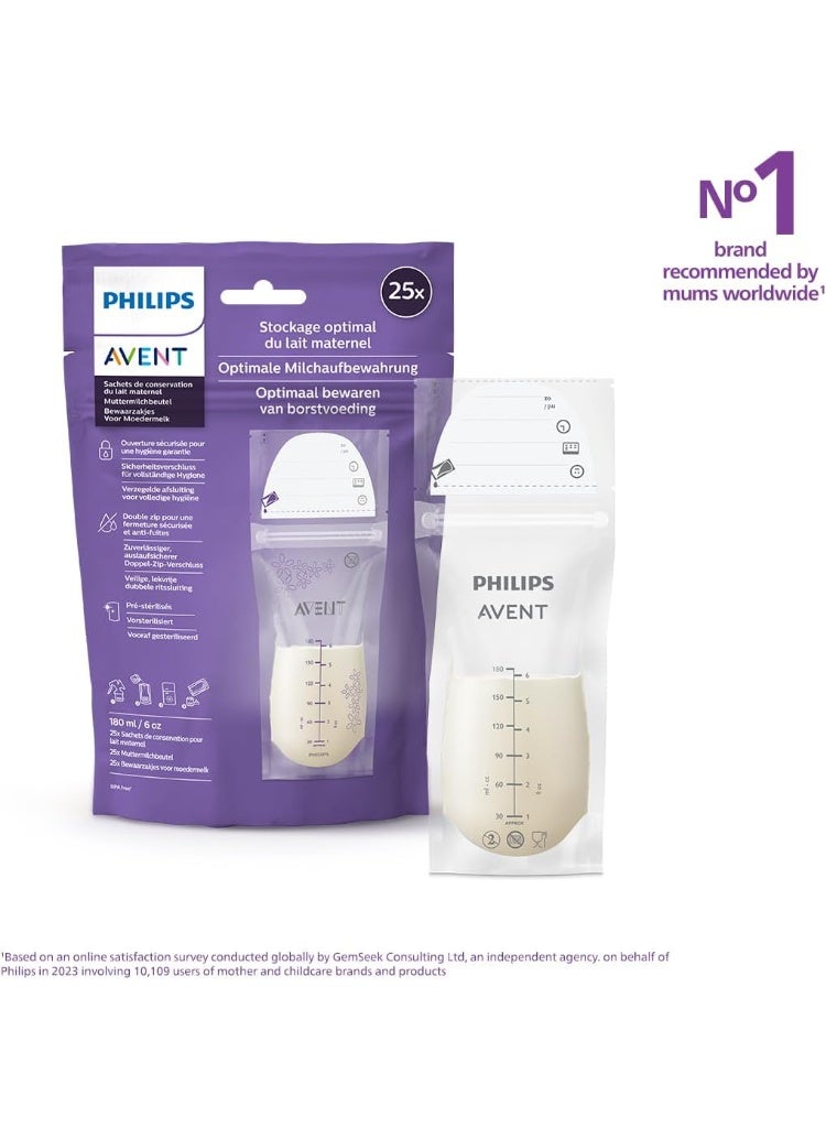 Philips Avent Breast Milk Storage Bags 180 ml 25 Count Pre Sterilized BPA Free Freezer Safe - Image 2