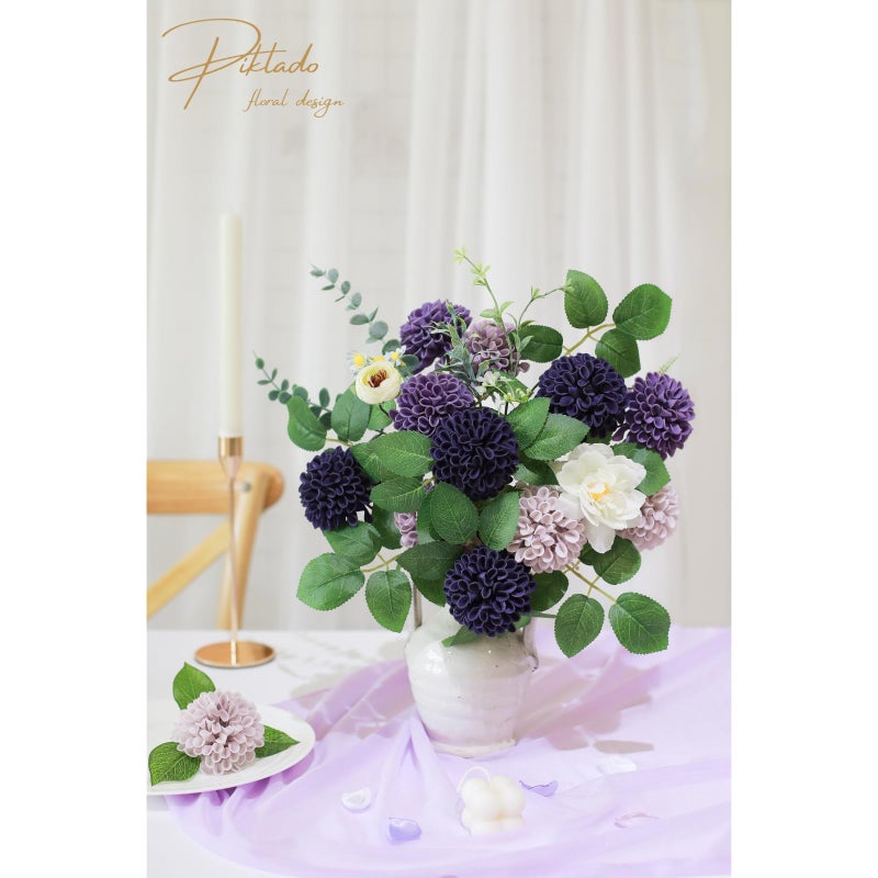Piklado Artificial Wedding Dahlia Flowers 25 pcs Fake Roses with Stem for DIY Wedding Decor Centerpieces Arrangements Bouquets (Shades of Purple) - Image 3