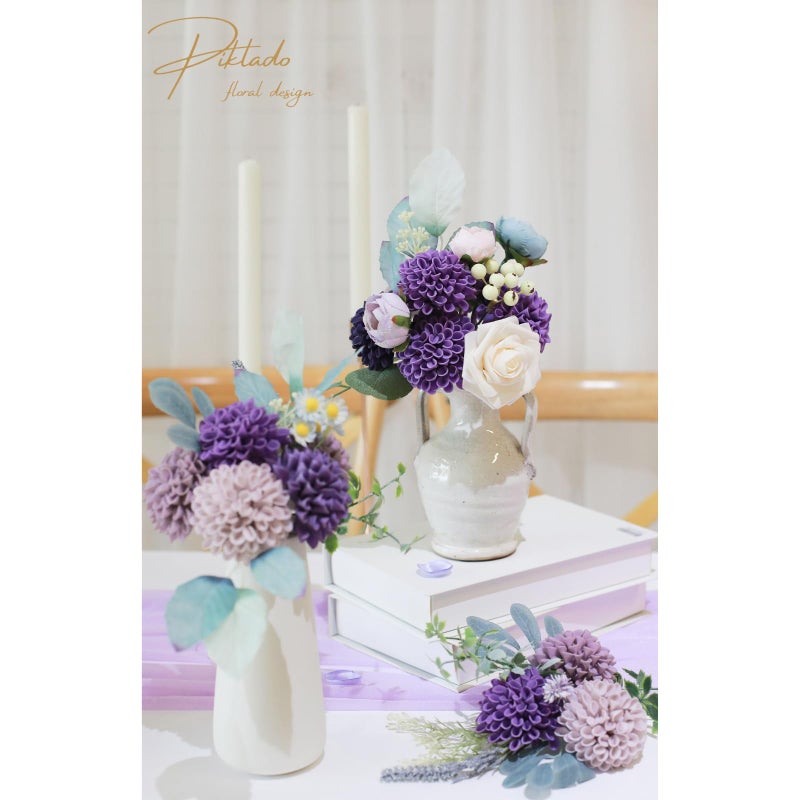 Piklado Artificial Wedding Dahlia Flowers 25 pcs Fake Roses with Stem for DIY Wedding Decor Centerpieces Arrangements Bouquets (Shades of Purple) - Image 2