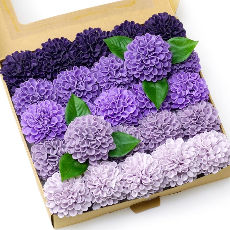 Piklado Artificial Wedding Dahlia Flowers 25 pcs Fake Roses with Stem for DIY Wedding Decor Centerpieces Arrangements Bouquets (Shades of Purple) - Image 1