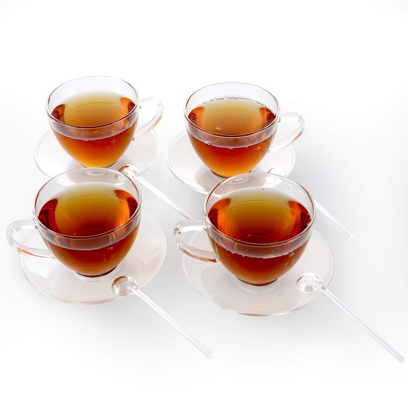 Teabloom Royal Teacup and Saucer Set 4-Pack â€“ Large Size â€“ 12 OZ/ 350 ML Capacity â€“ Crystal Clear Classic Design â€“ Glass Mug Set â€“ Premium, Healthful Borosilicate Glass â€“ Odor and Stain-Free - Image 4